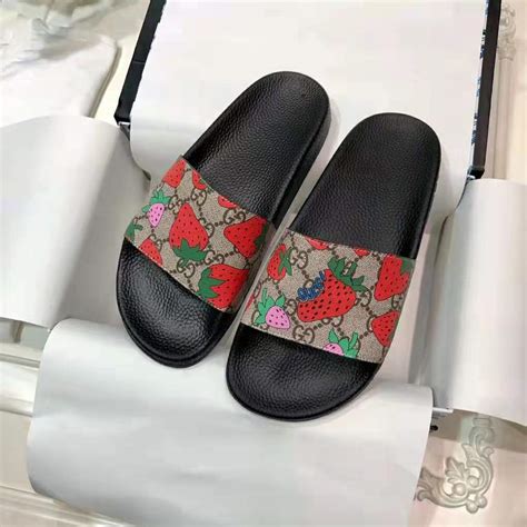 womens gucci strawberry slides|Gucci slides women strawberry.